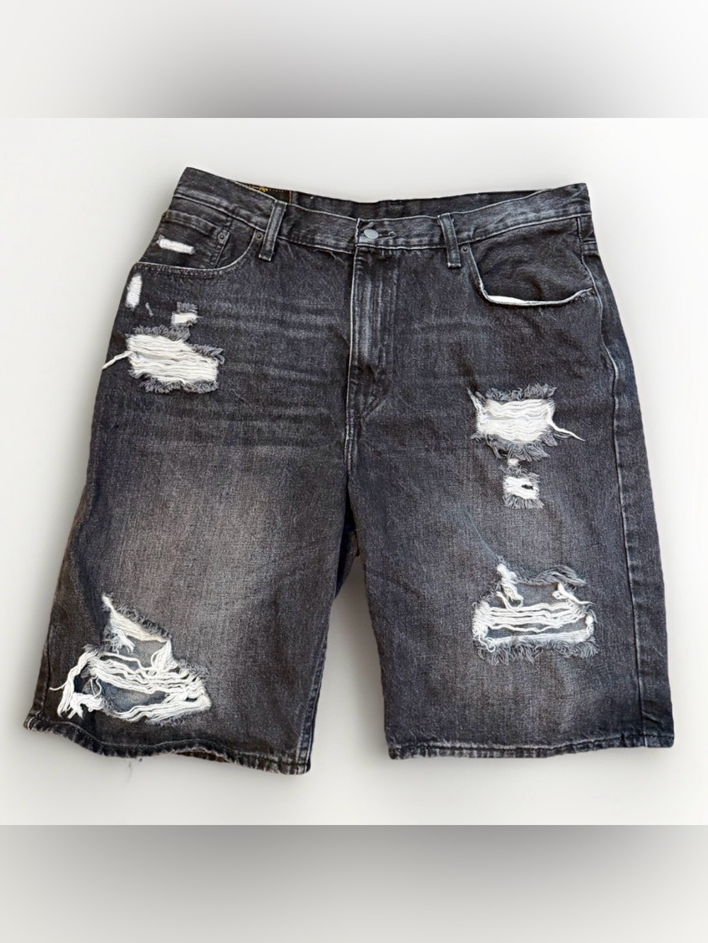Levi's 569 Loose Fit Denim Jean Shorts Mens 36 Black JORTS Faded Ripped Y2K